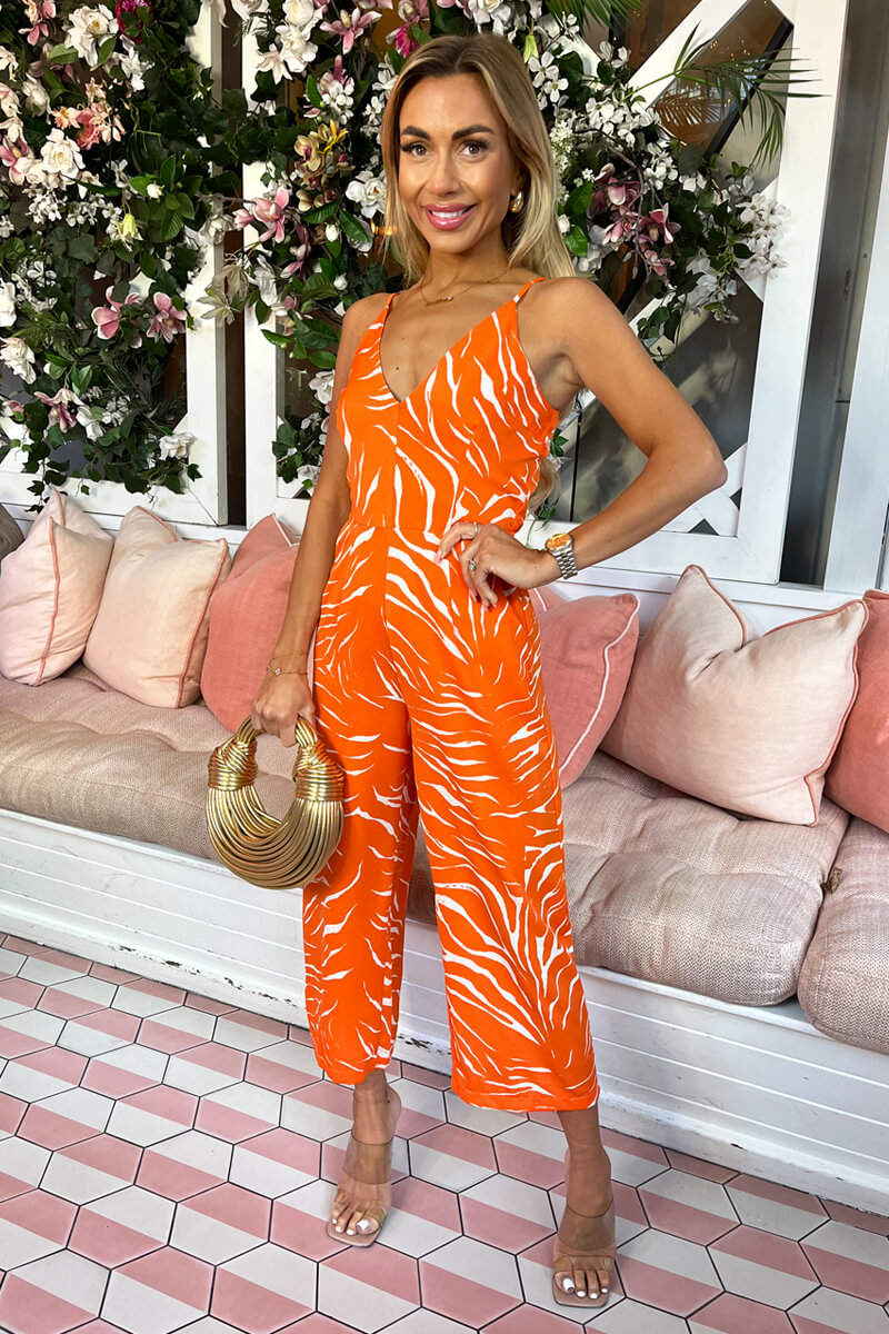 Blood Orange Animal Print V Neck Jumpsuit - Image 3