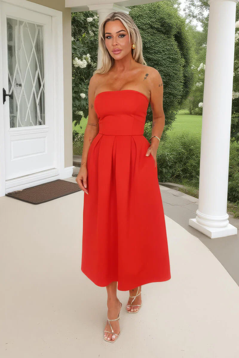 Blood Orange Bandeau A-Line Skirt Midi Dress - Image 2