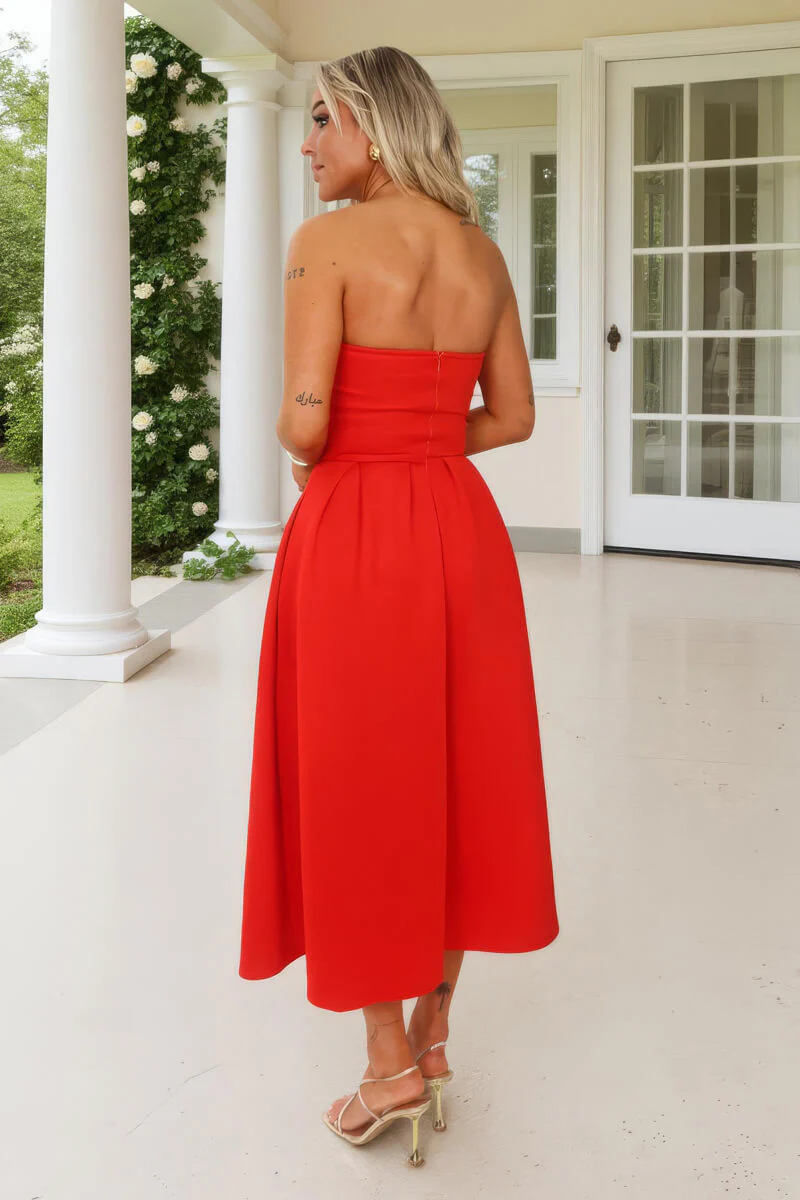 Blood Orange Bandeau A-Line Skirt Midi Dress - Image 5