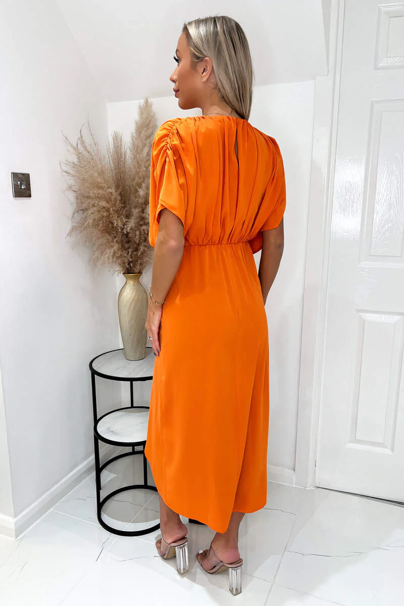 Blood Orange Batwing Top Wrap Skirt Midi Dress - Image 3