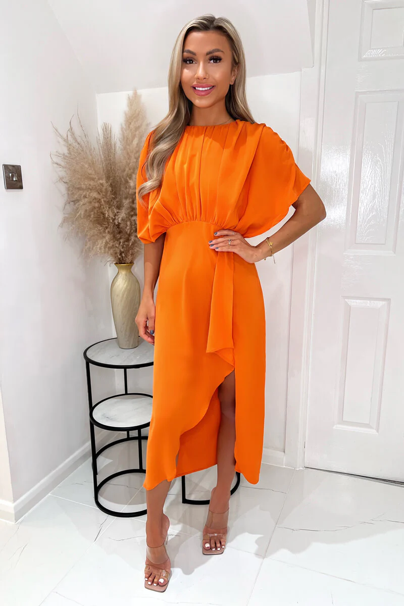 Blood Orange Batwing Top Wrap Skirt Midi Dress