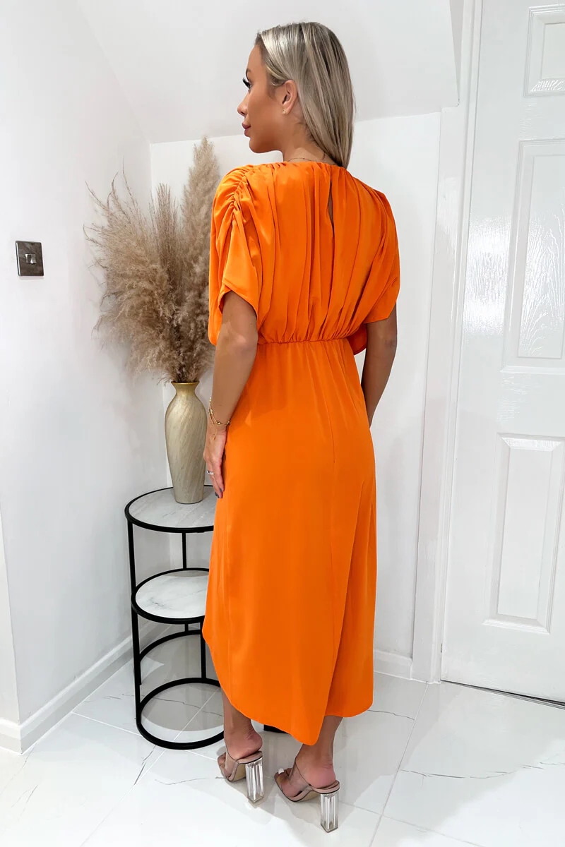 Blood Orange Batwing Top Wrap Skirt Midi Dress - Image 4