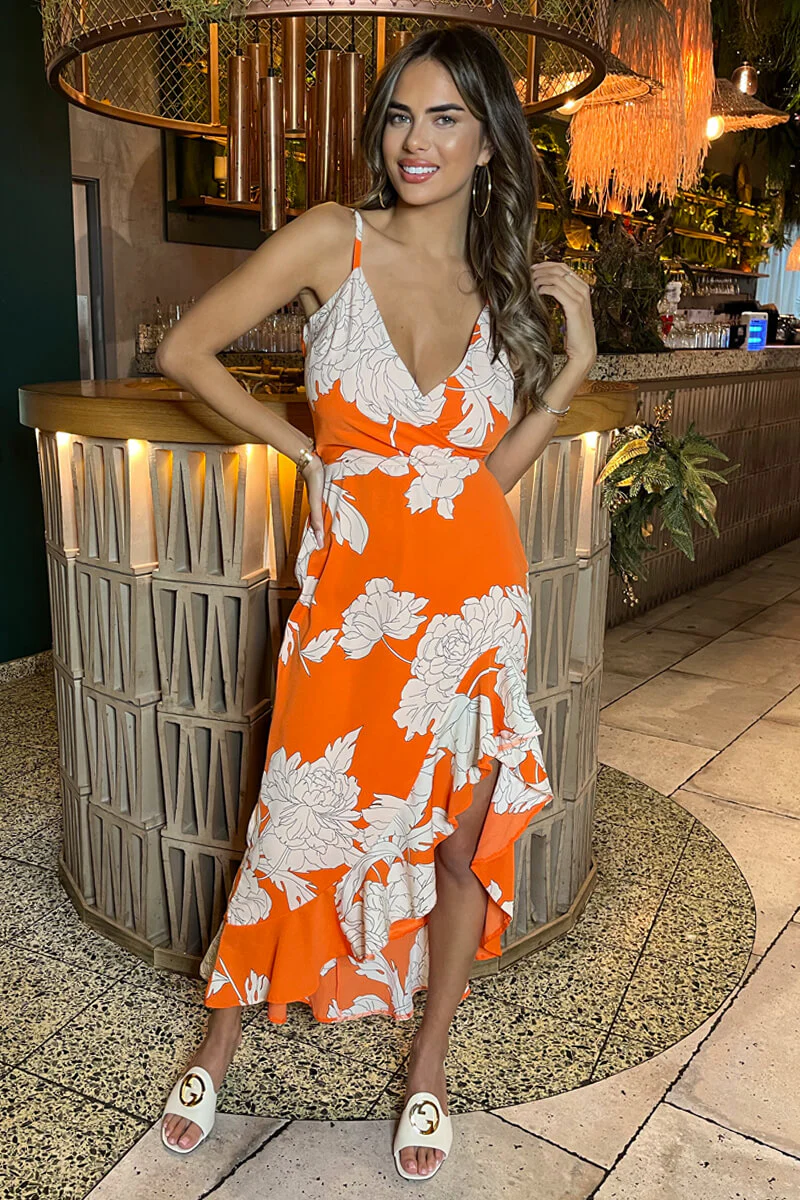Blood Orange Frill Hem Midi Dress - Image 4