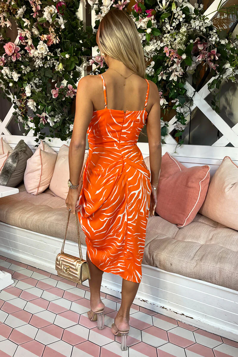 Blood Orange Printed Strappy Midi Dress - Image 5