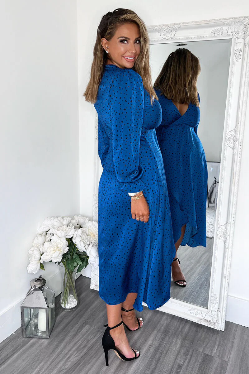 Blue And Black Printed Wrap Midi Dress - Image 5