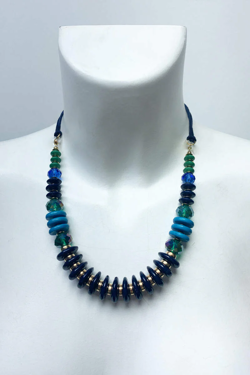 Blue And Green Beaded Necklace And Bracelet - Image 2