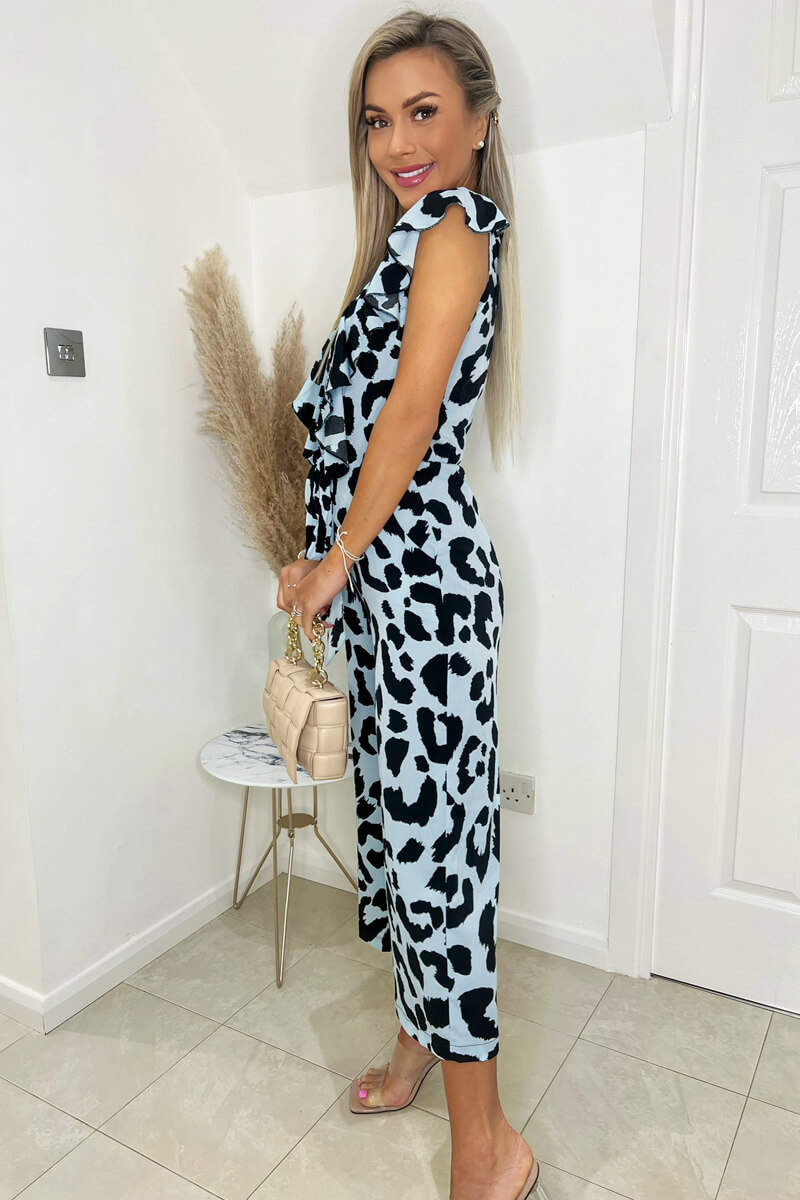 Blue Animal Print Frill Front Jumpsuit - Image 5