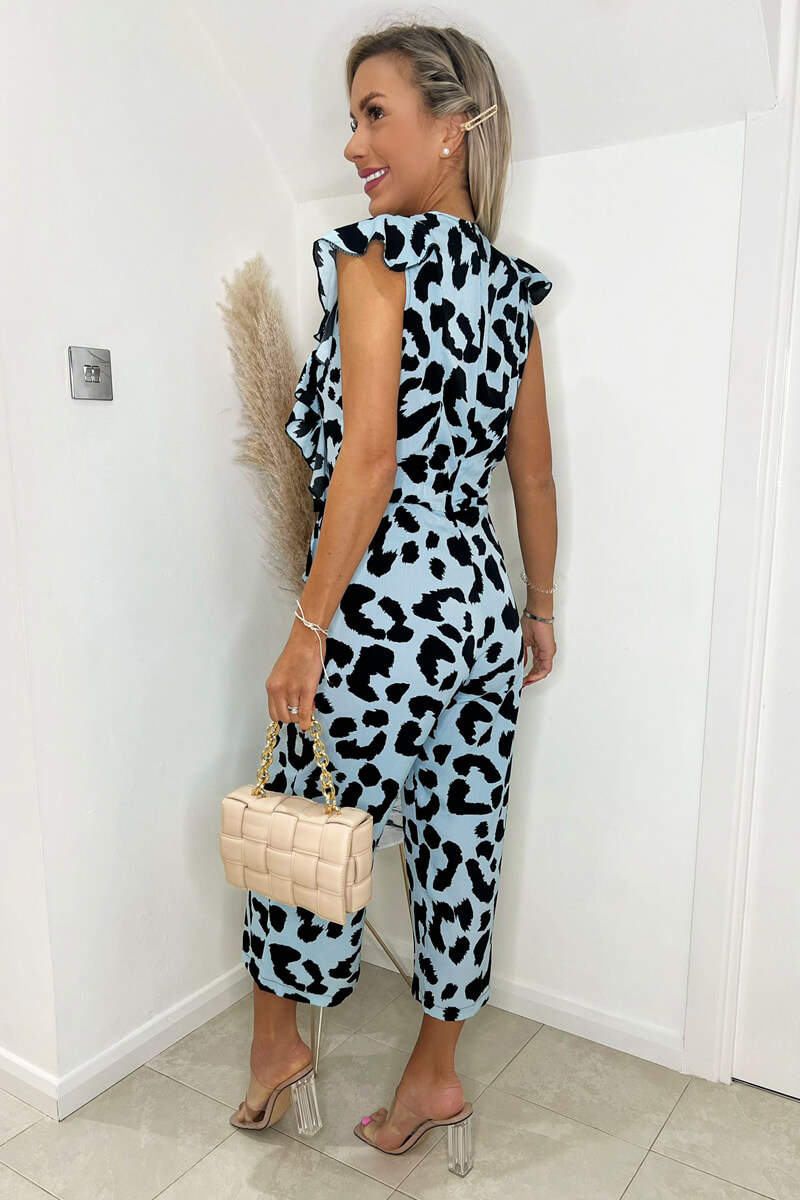 Blue Animal Print Frill Front Jumpsuit - Image 6