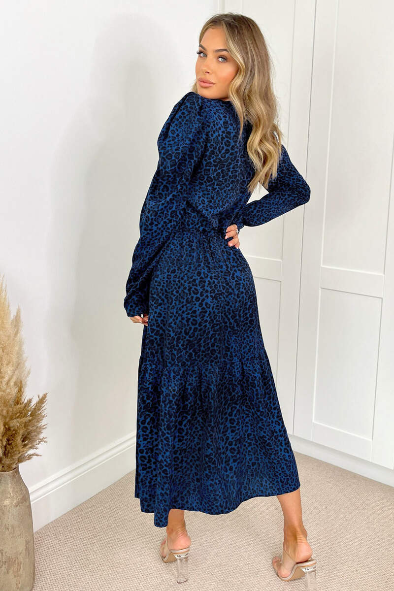 Blue Animal Print Long Sleeve Smock Dress - Image 5