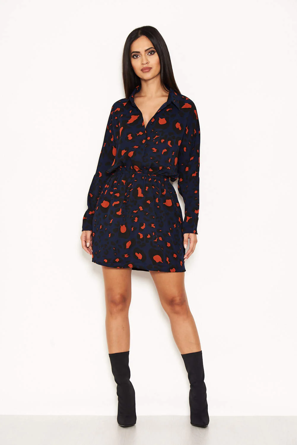 Blue Animal Print Tie Waist Shirt Dress - Image 2