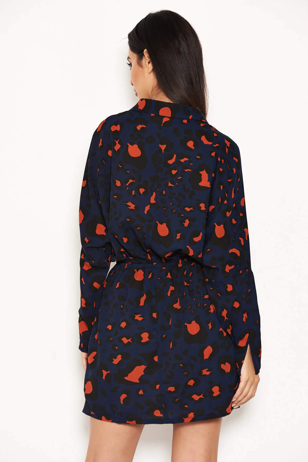 Blue Animal Print Tie Waist Shirt Dress - Image 3