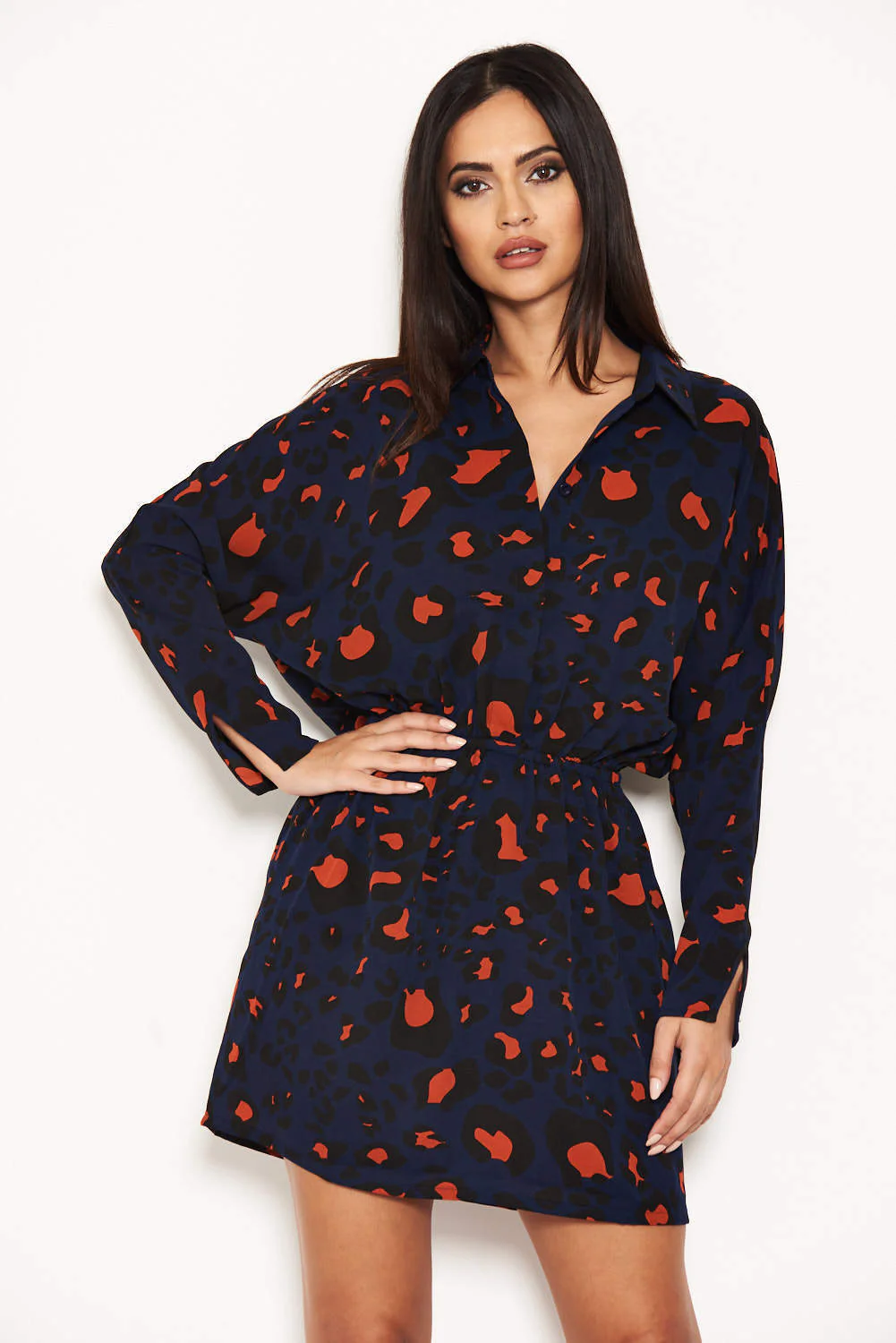 Blue Animal Print Tie Waist Shirt Dress - Image 4