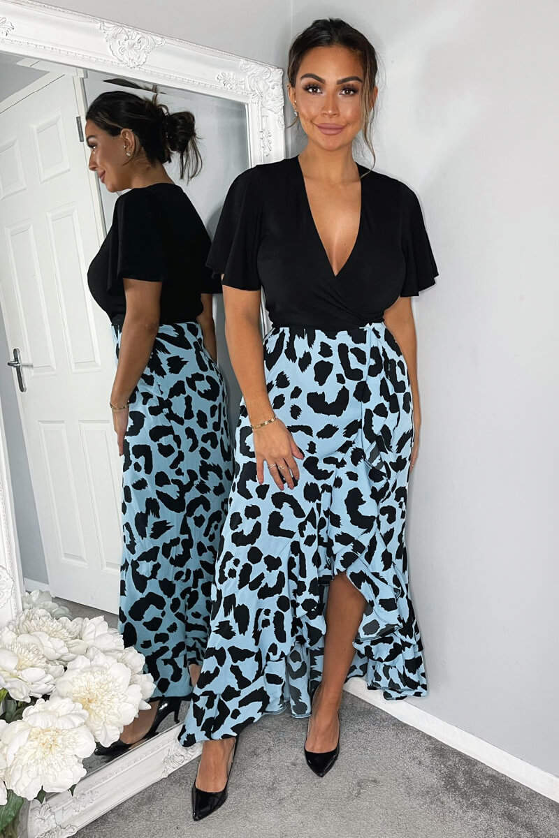 Blue Animal Printed 2 in 1 Midi Dress - Image 3