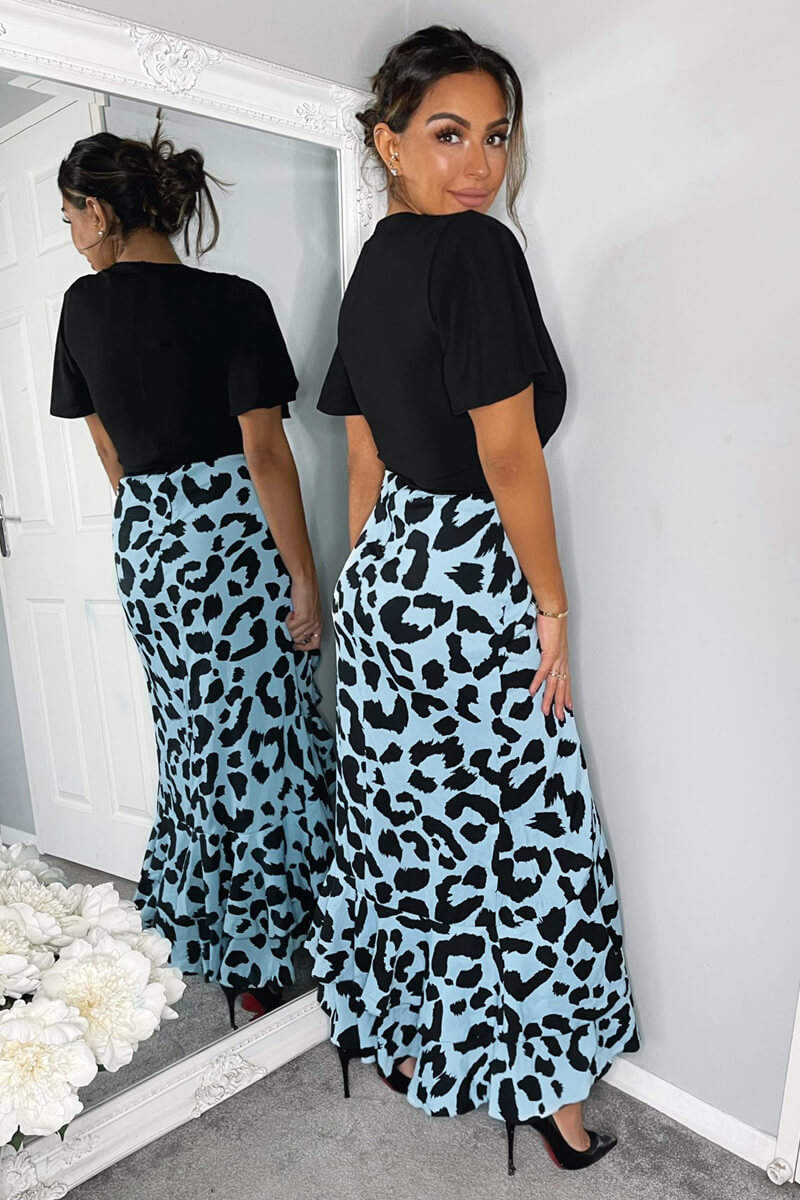 Blue Animal Printed 2 in 1 Midi Dress - Image 4