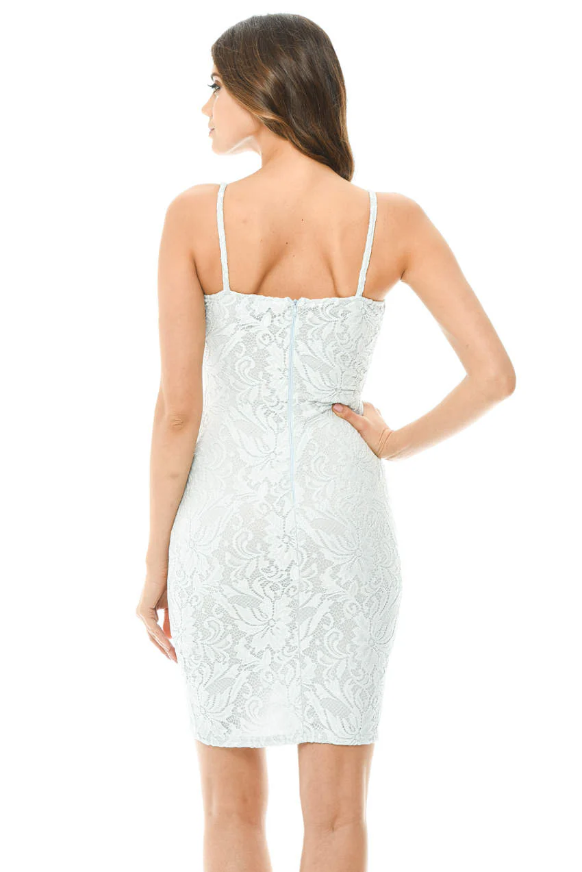 Blue Bodycon Lace Wrap Dress - Image 3