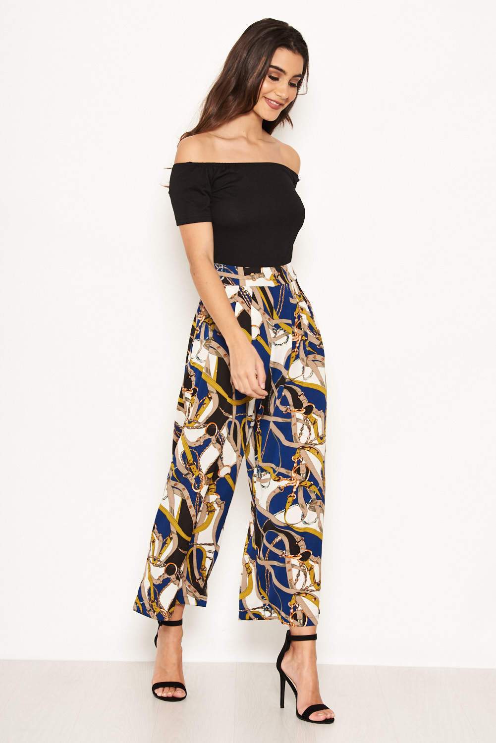 Blue Chain Print Bardot Jumpsuit - Image 2