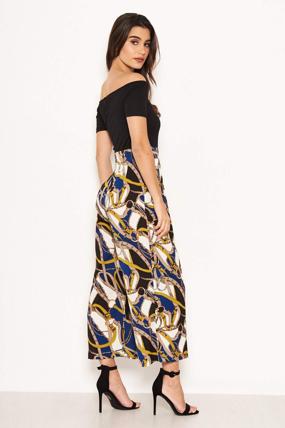 Blue Chain Print Bardot Jumpsuit - Image 3