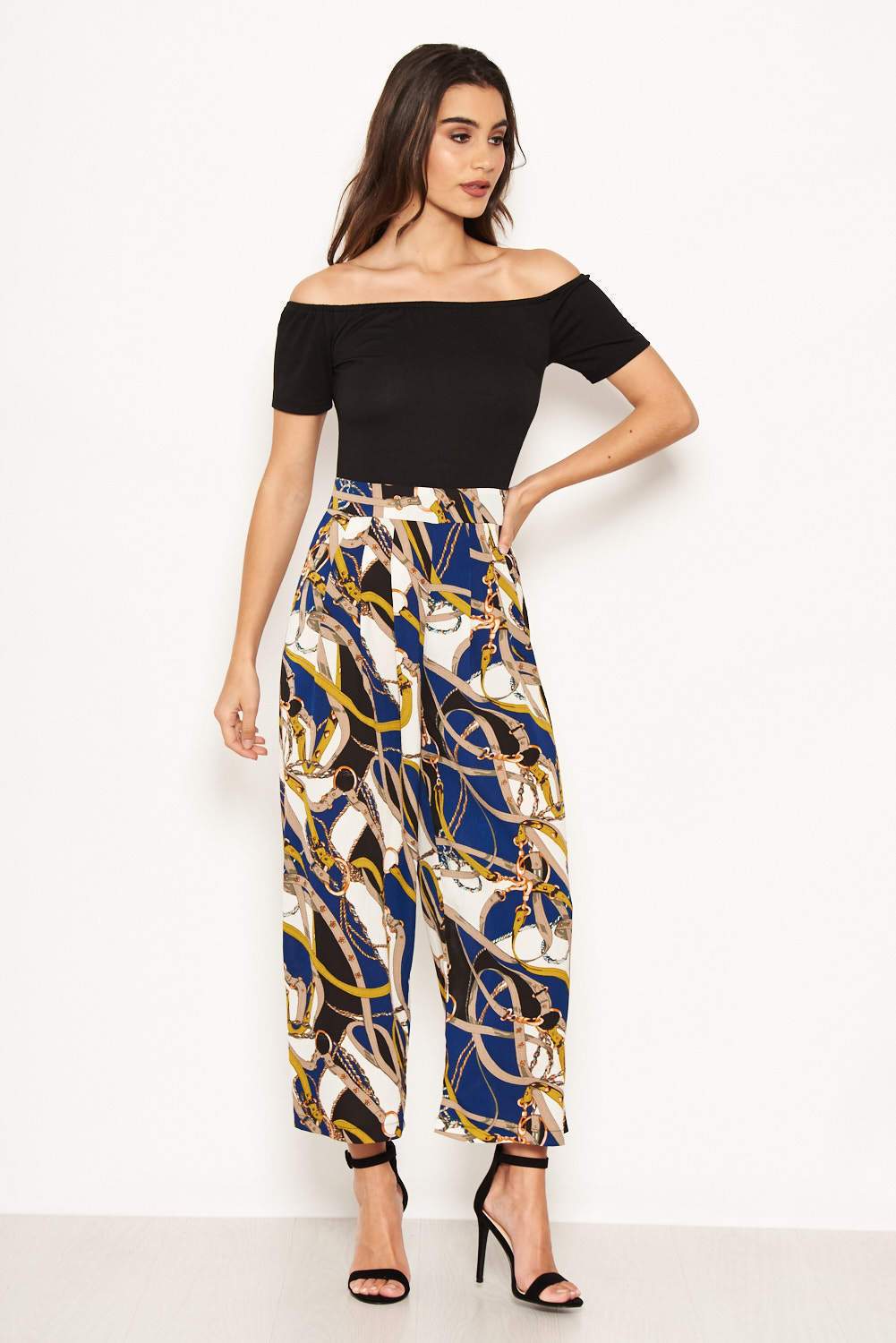 Blue Chain Print Bardot Jumpsuit - Image 4