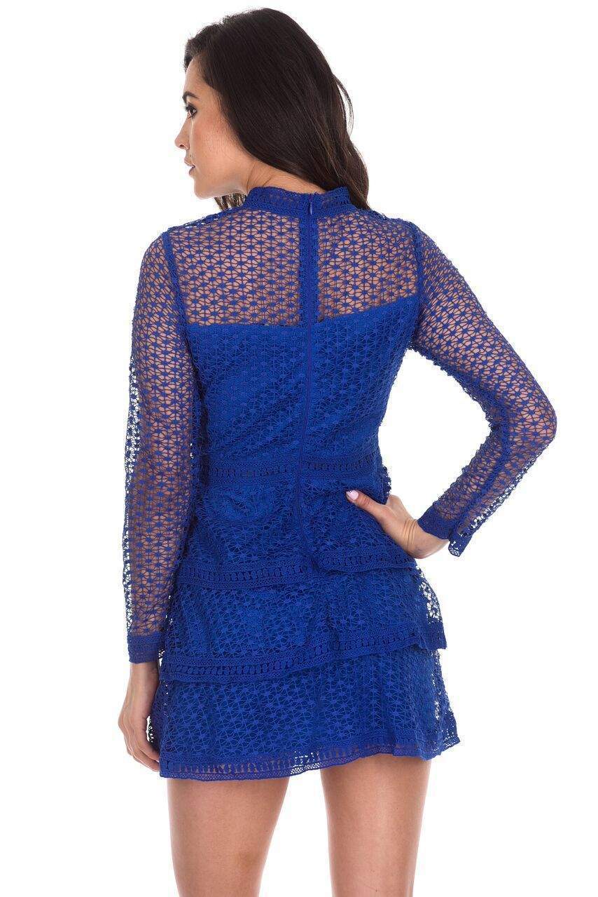 Blue Crochet Long Sleeved Dress - Image 3