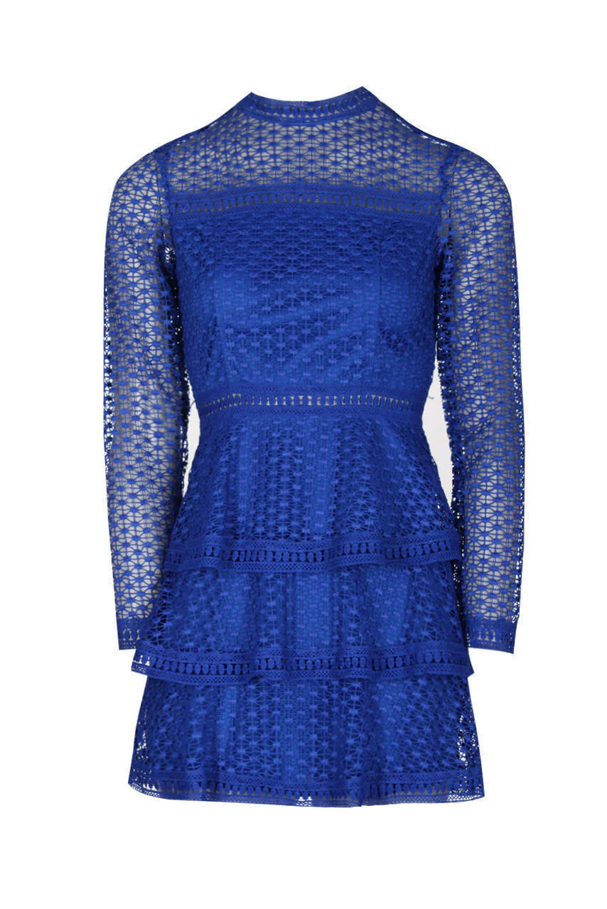 Blue Crochet Long Sleeved Dress - Image 4