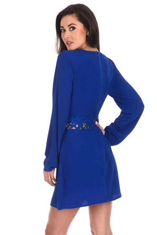 Blue Crochet Waist Long Sleeved Dress - Image 3