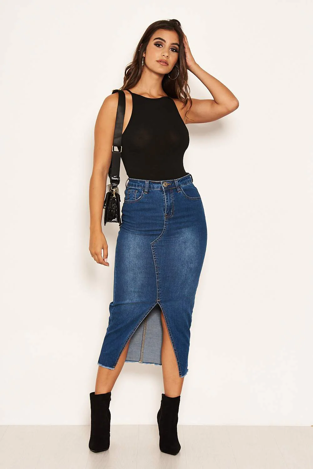 Blue Denim Midi Skirt - Image 3