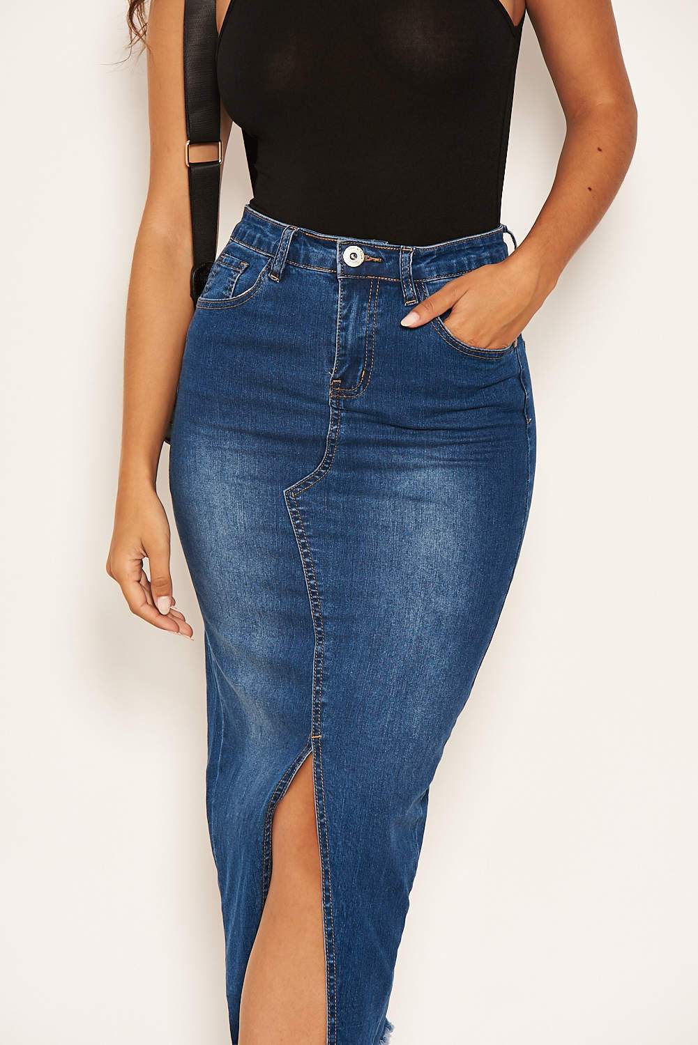 Blue Denim Midi Skirt - Image 4