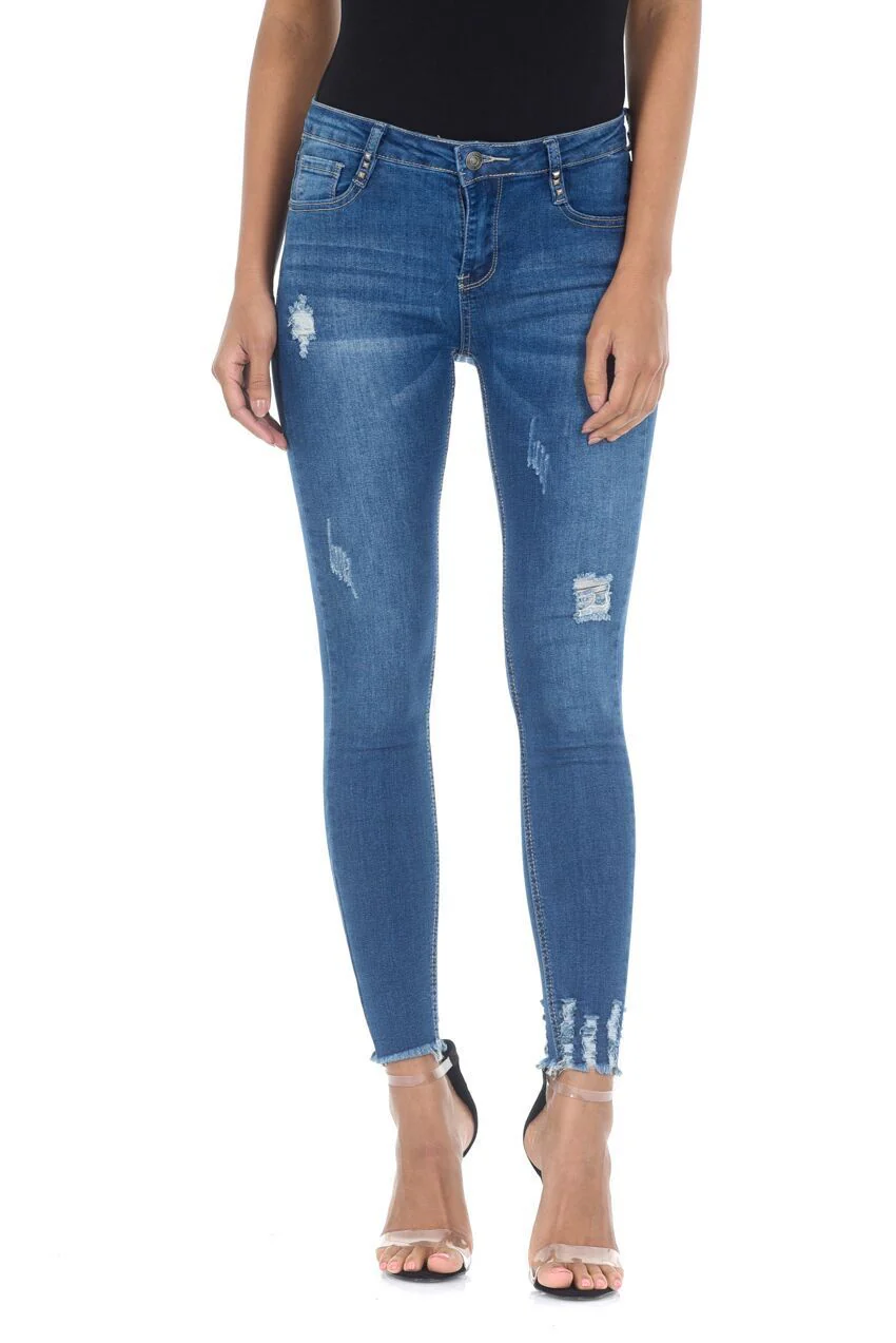 Blue Distressed Skinny Jeans - Image 2