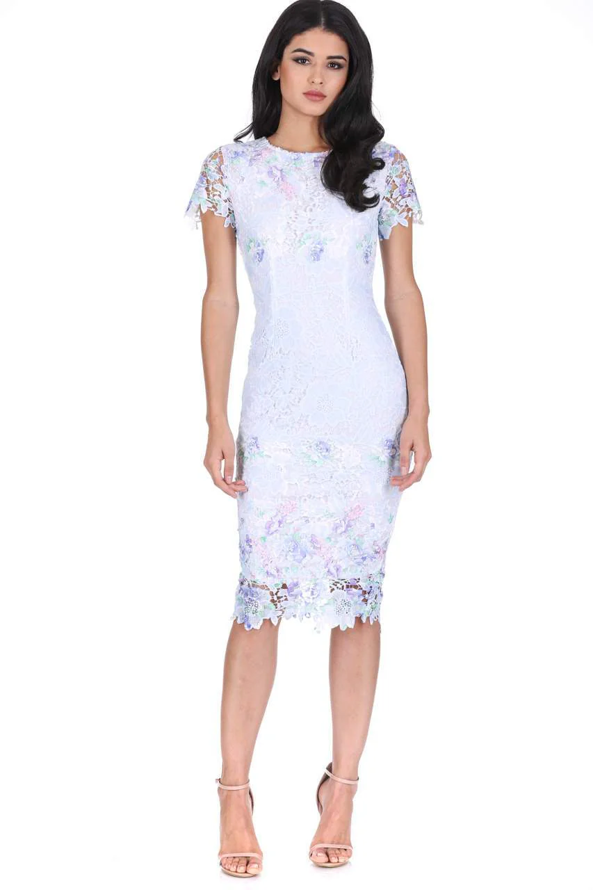 Blue Floral Detail Crochet Midi Dress - Image 2