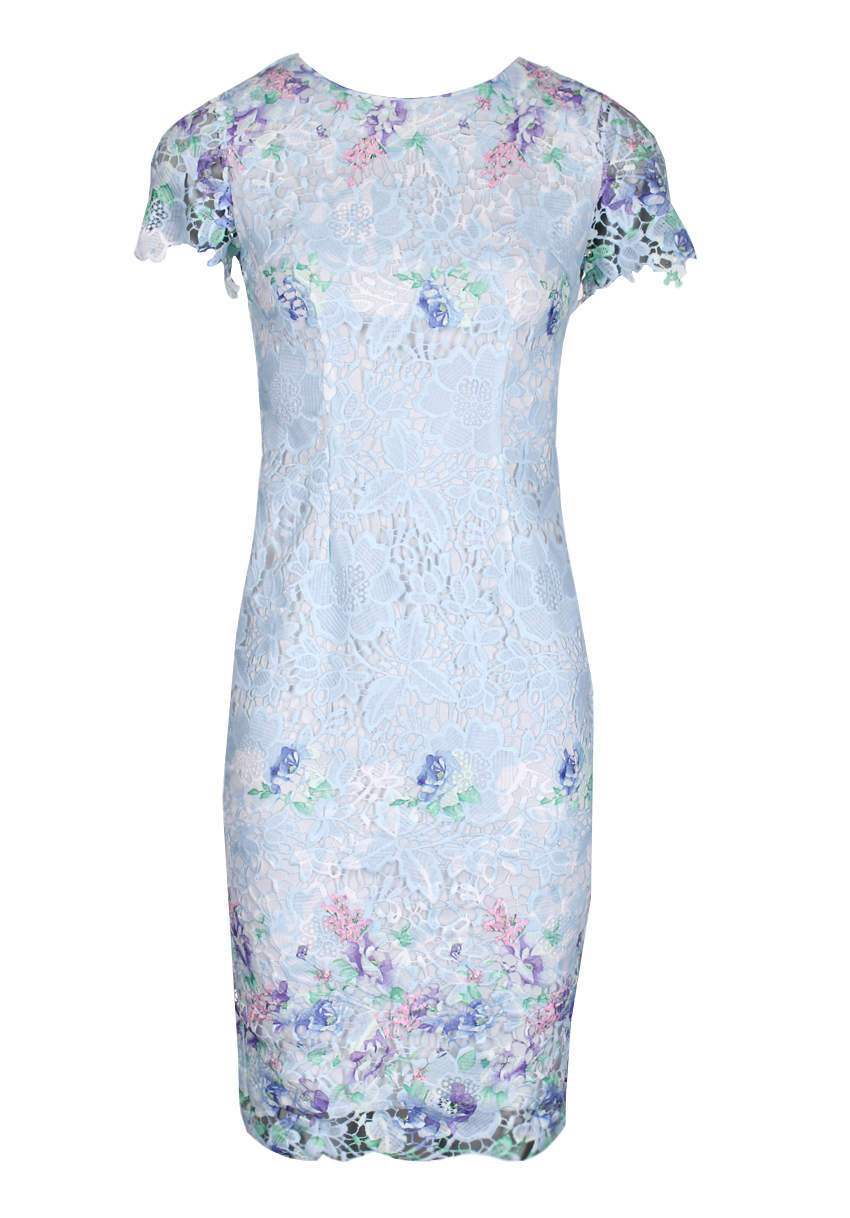 Blue Floral Detail Crochet Midi Dress - Image 4