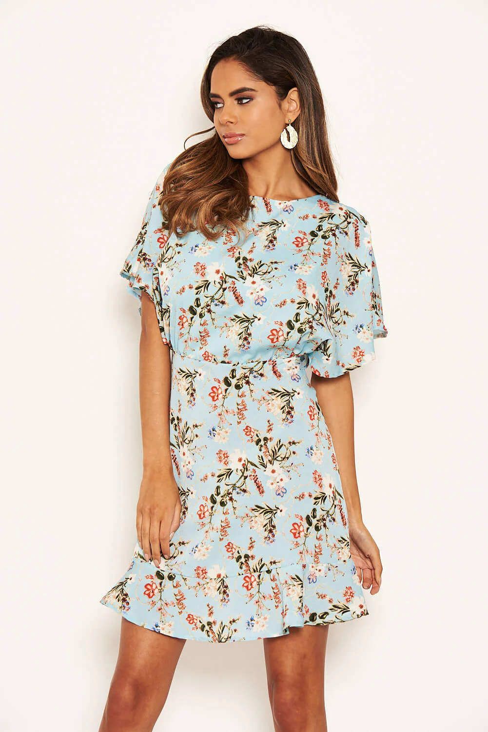 Blue Floral Print Cross Back Dress - Image 6
