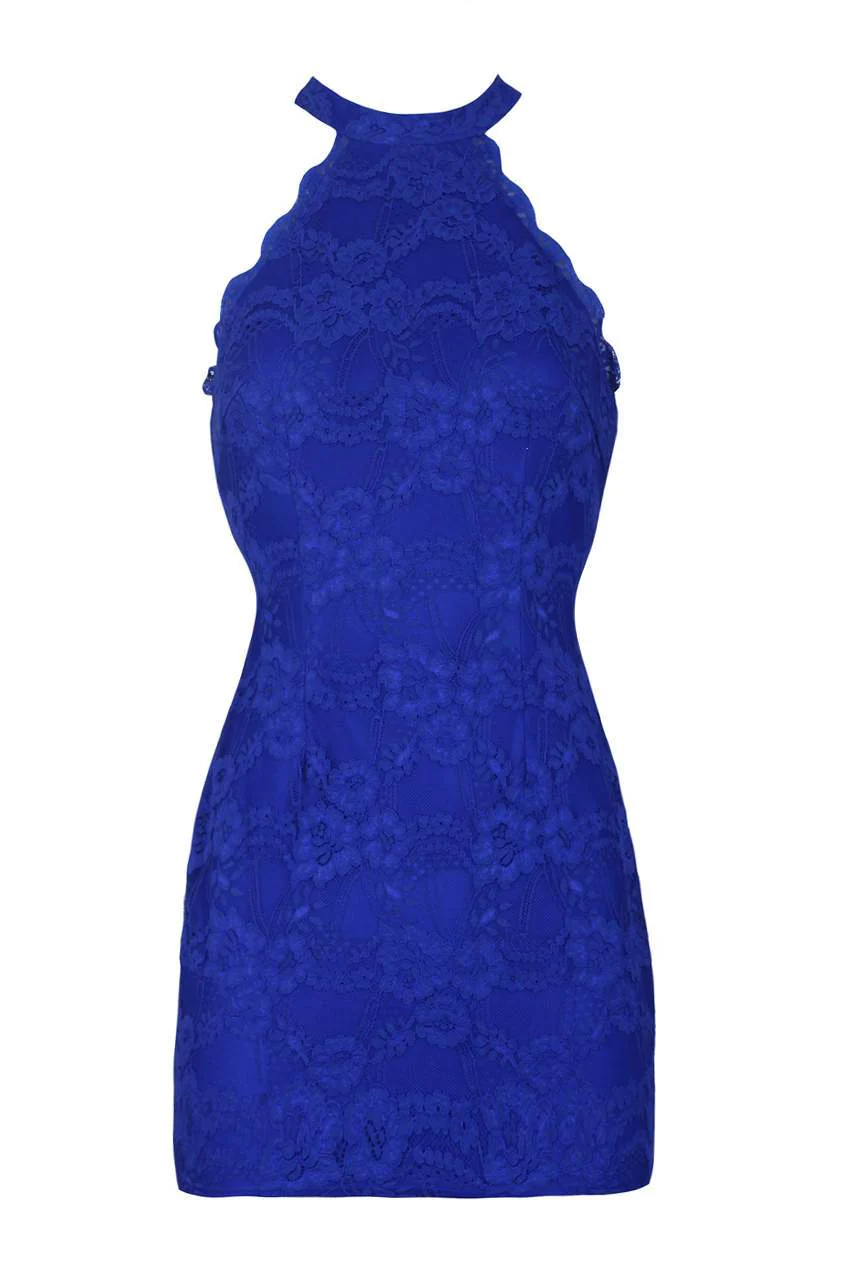 Blue Halter Lace Mini Dress - Image 5
