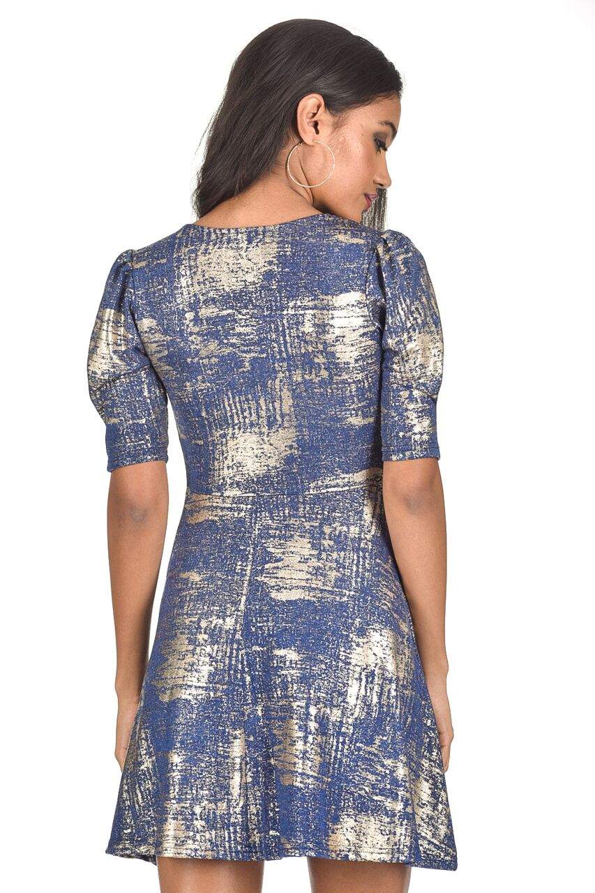 Blue Knot Front Metallic Dress - Image 3