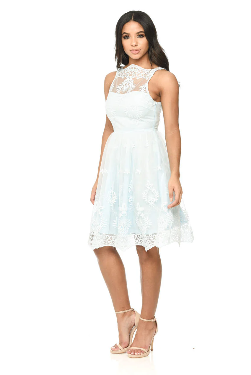 Blue Lace Detail Dress With Full Skirt - Image 2