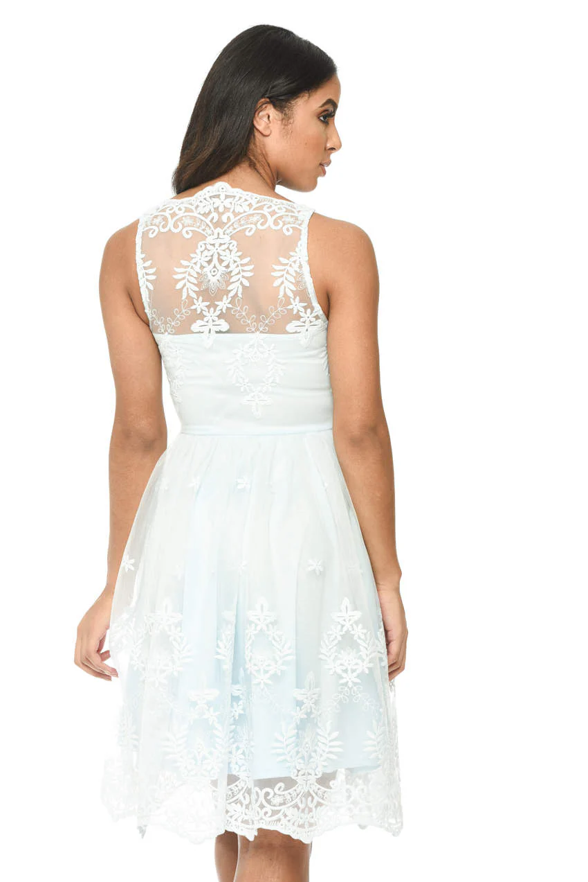 Blue Lace Detail Dress With Full Skirt - Image 3