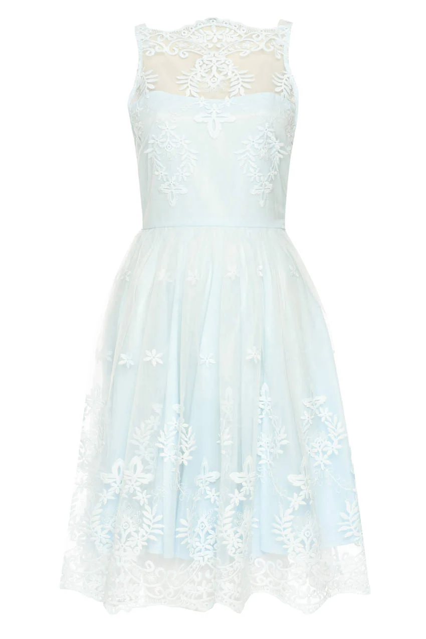 Blue Lace Detail Dress With Full Skirt - Image 4