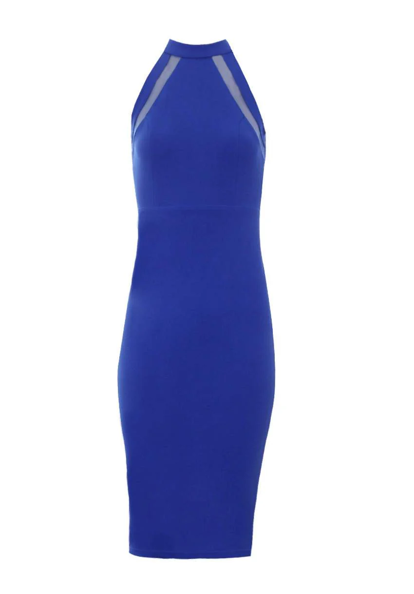 Blue Mesh Detail Bodycon Dress - Image 4