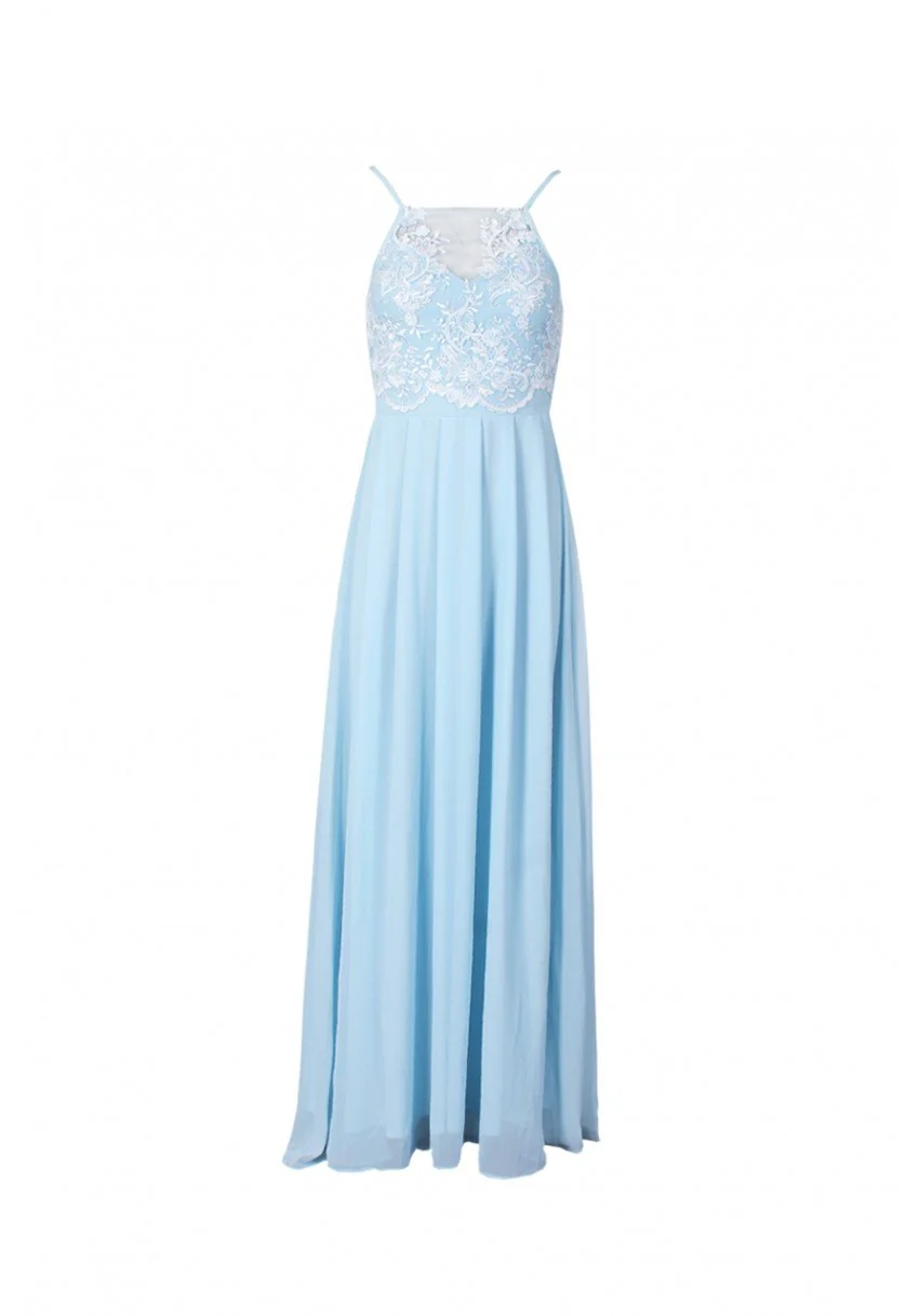Blue Mesh Embroidery Maxi Dress - Image 4