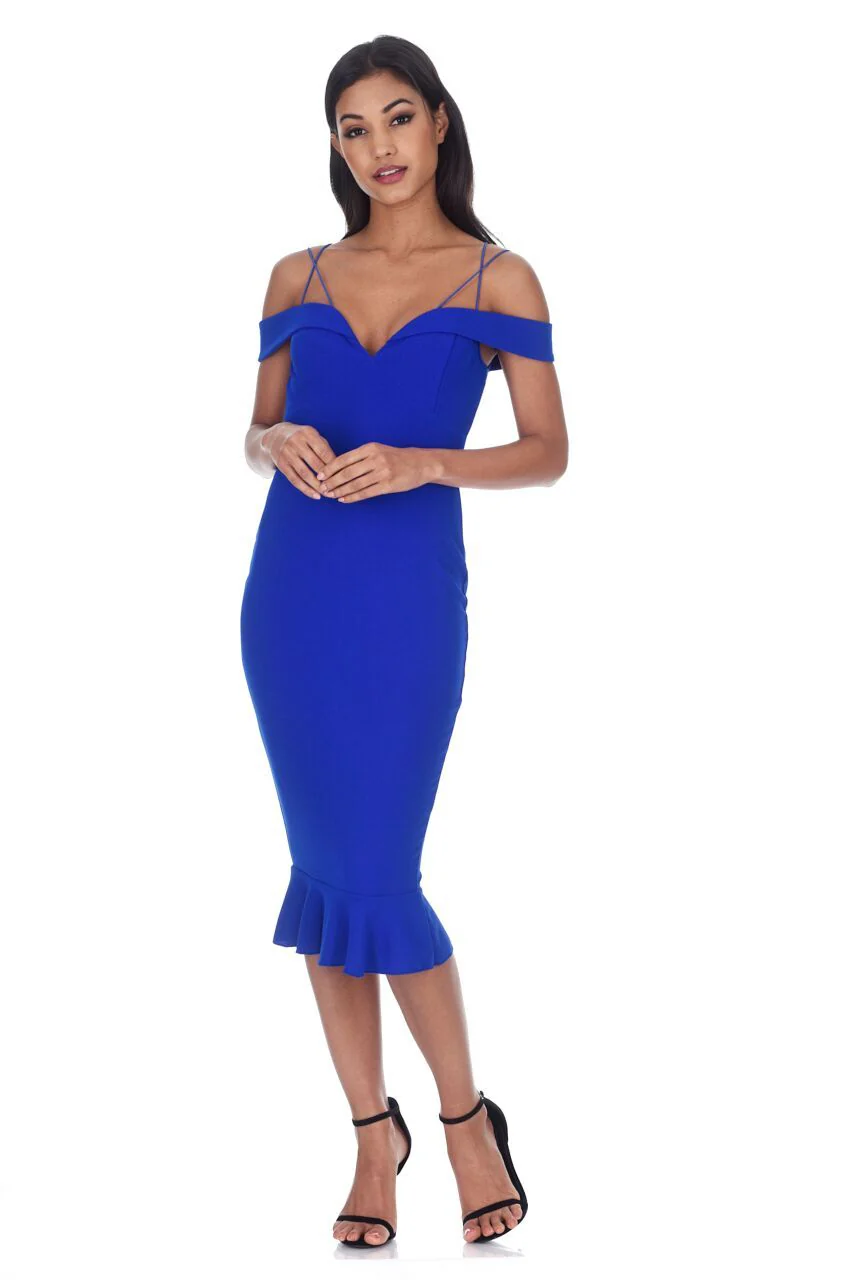 Blue Off The Shoulder Strappy Fishtail Dress - Image 2