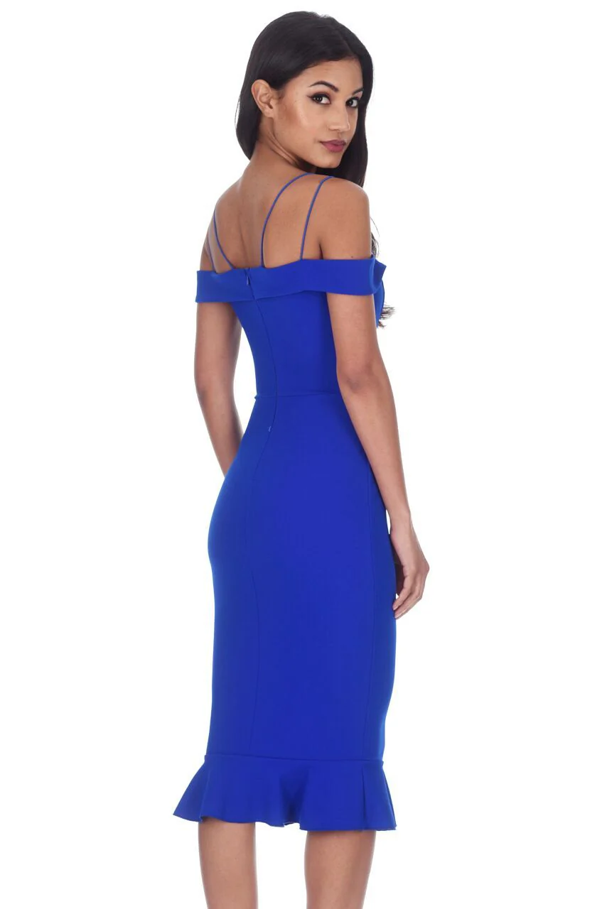 Blue Off The Shoulder Strappy Fishtail Dress - Image 3