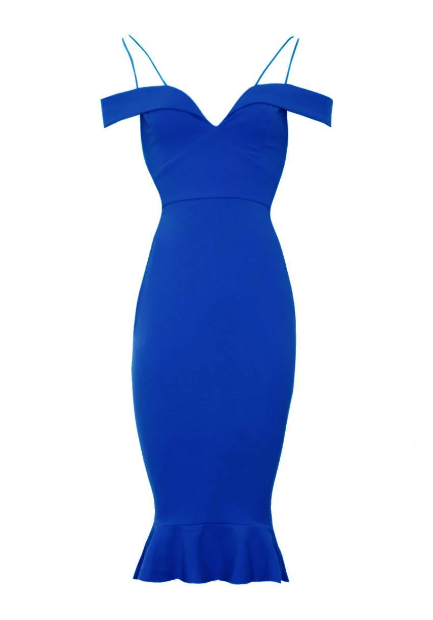 Blue Off The Shoulder Strappy Fishtail Dress - Image 4
