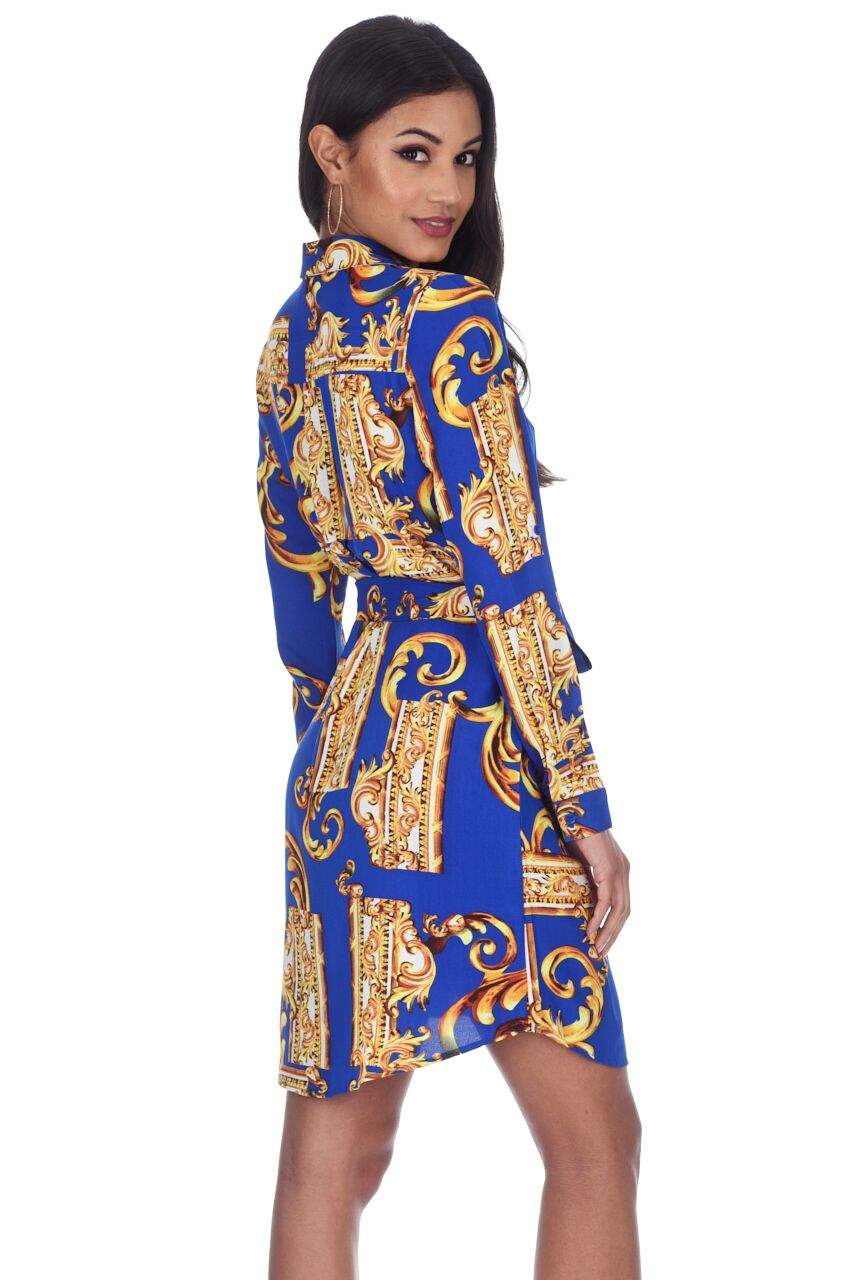 Blue Patterned Shirt Dress - Image 3