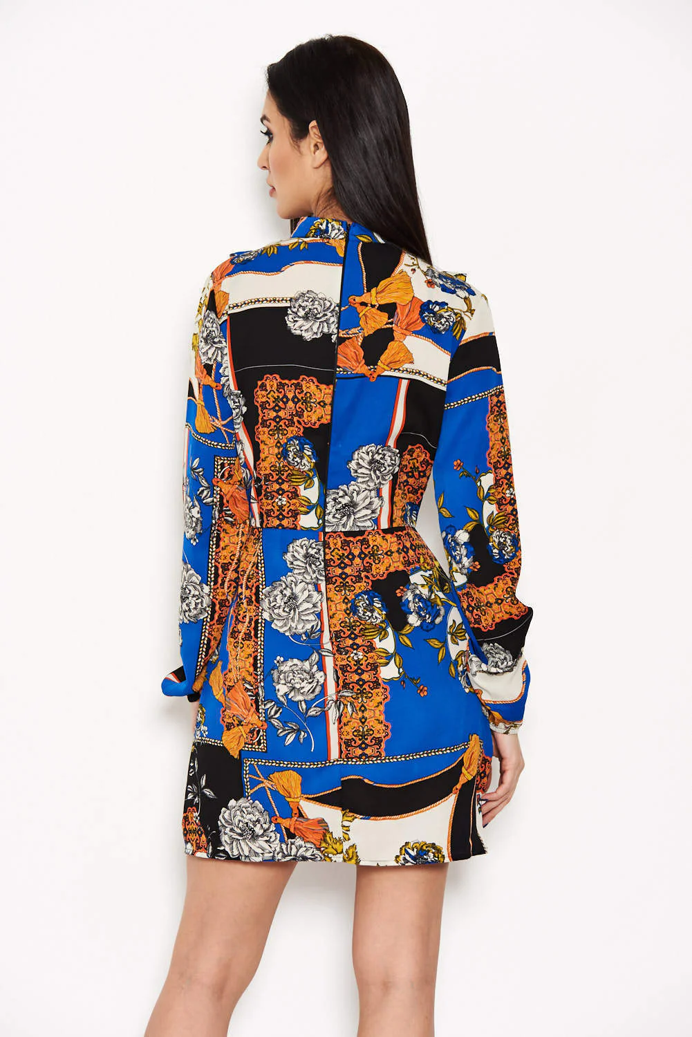 Blue Printed Frill Day Dress - Image 3