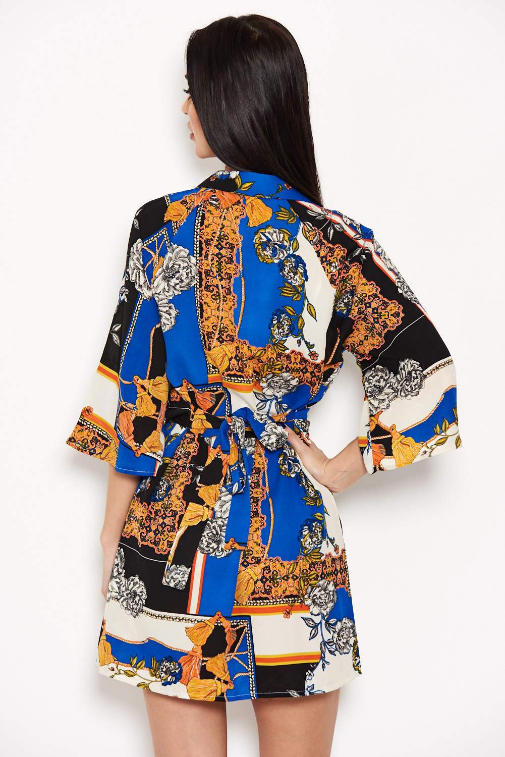 Blue Printed Knot Front Shirt Dress - Image 3
