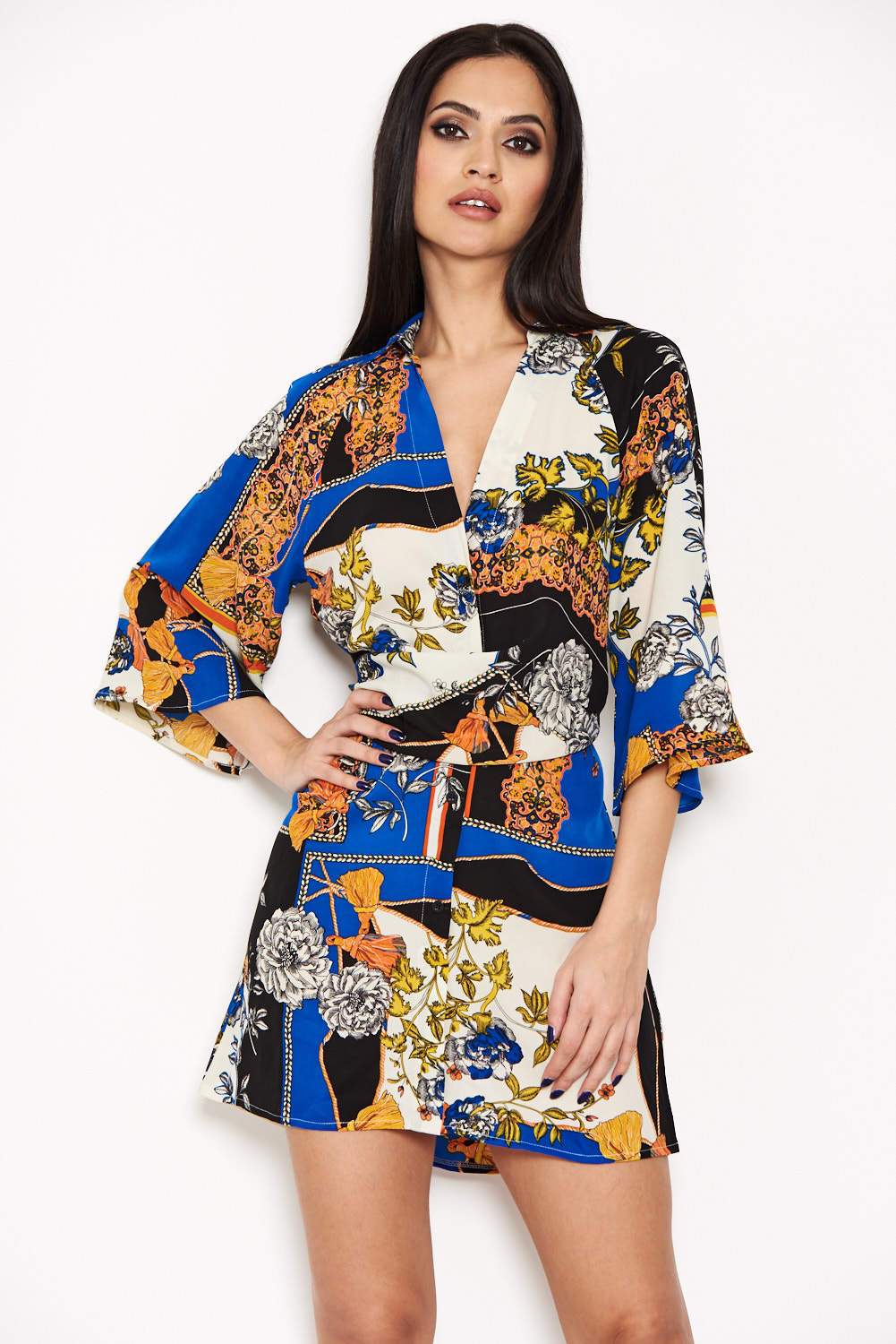 Blue Printed Knot Front Shirt Dress - Image 5