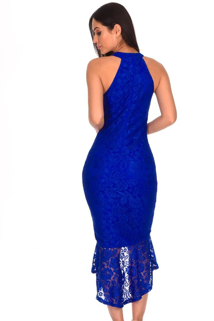 Blue Racer Neck Fishtail Dress - Image 3
