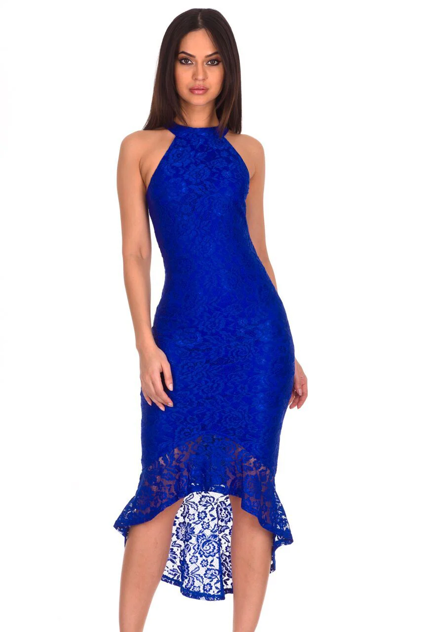 Blue Racer Neck Fishtail Dress - Image 4