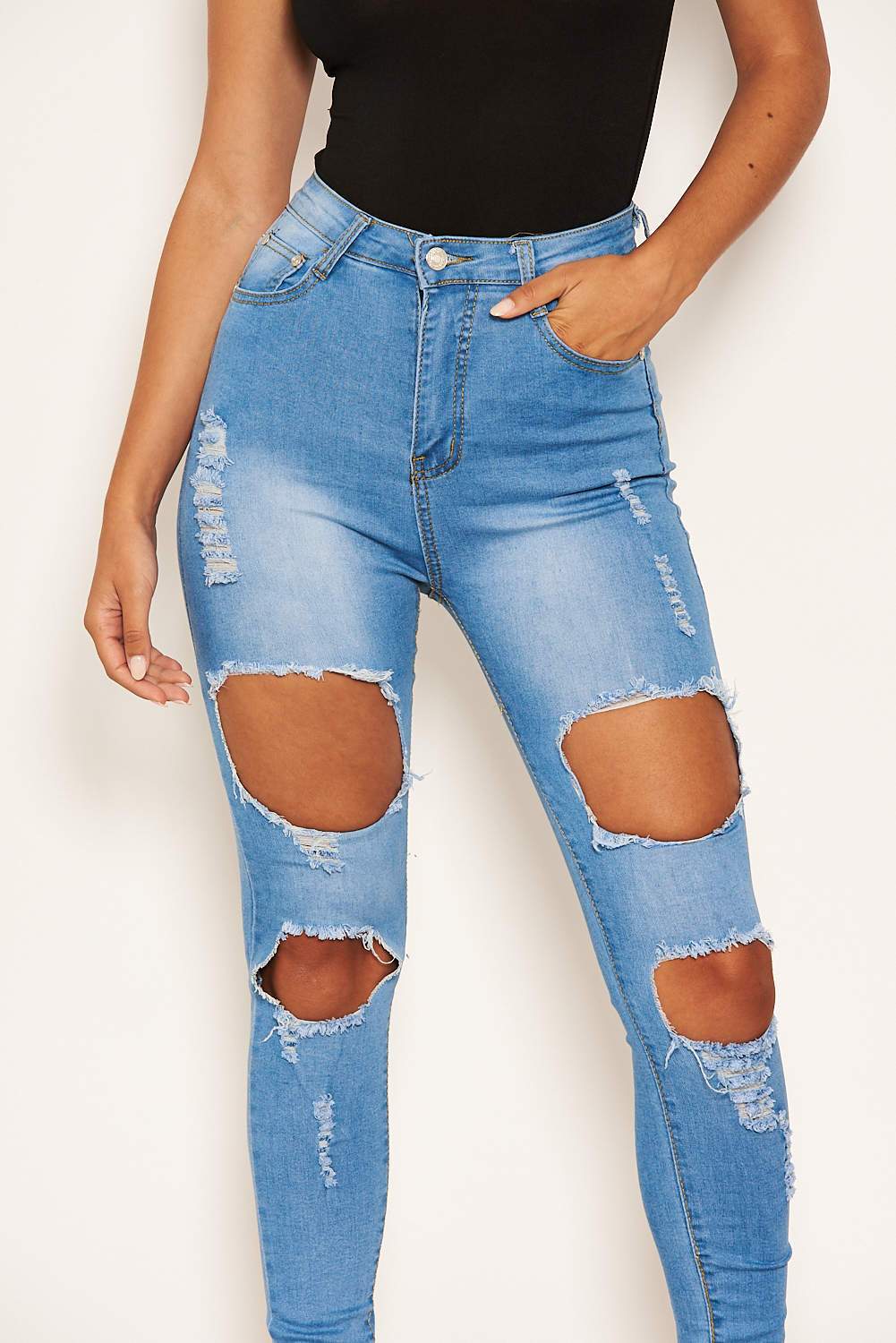 Blue Ripped High Waisted Jean - Image 4