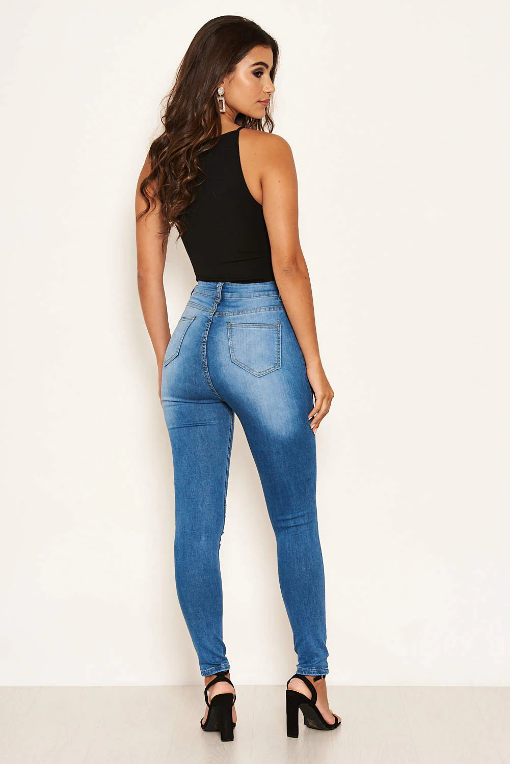 Blue Ripped Knee High Waisted Jean - Image 5