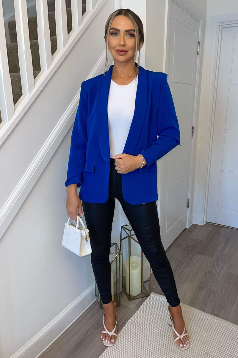 Blue Ruched Detail Sleeve Blazer - Image 2